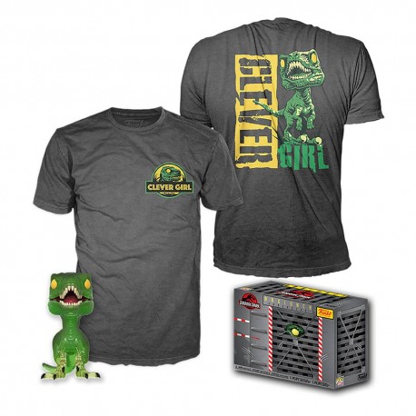 Jurassic Park POP! & Tee Set de Minifigura y Camiseta Clever Raptor