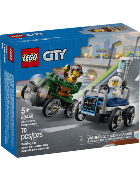 LEGO CITY 60459 Pack de Coches de Carreras: Avión vs. Cama de Hospital